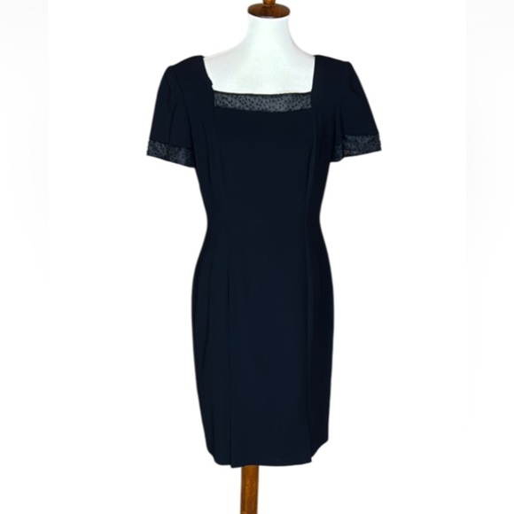 Talbots Dresses & Skirts - Talbots black sheath dress with mesh and bead detail at the neck and cuffs Sz 8